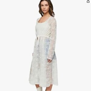 Forever 21 Ivory‎ White Lace Robe Cover-Up, Size Medium, Sheer Midi Drawstring